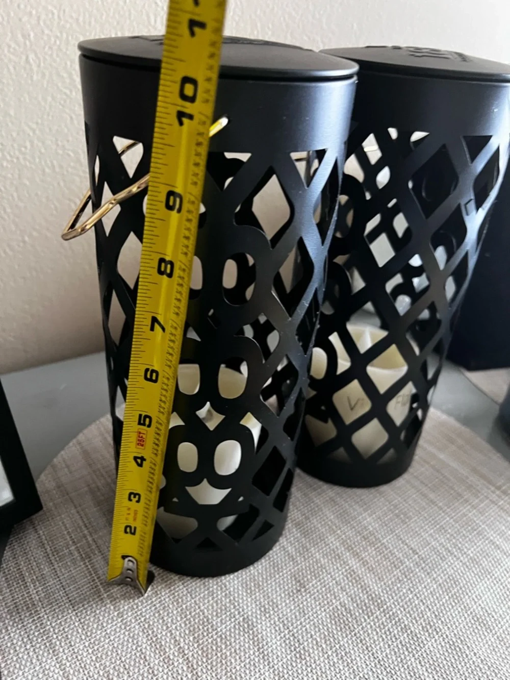 Black Metal Lantern Set with Warm Yellow LED Candles Set of 2